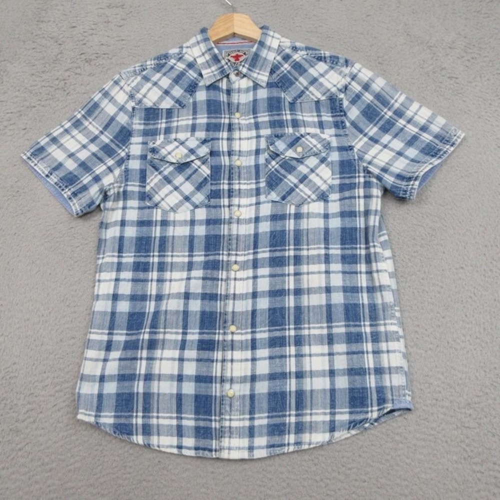 Desert Son Flag & Anthem Western Pearl Snap Shirt Men S Blue Plaid Cowboy Ranch